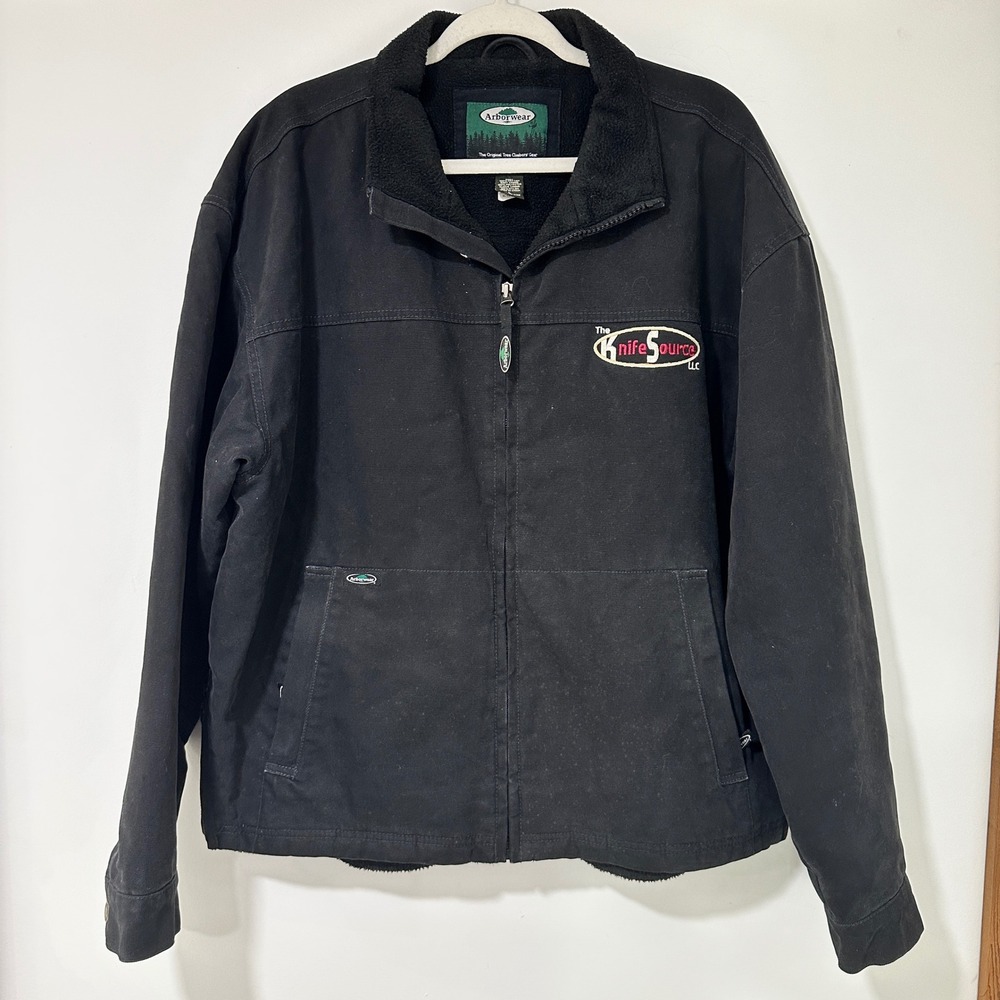 Arborwear Canvas Fleece Lined Work Jacket Mens L Black Knife Source Logo